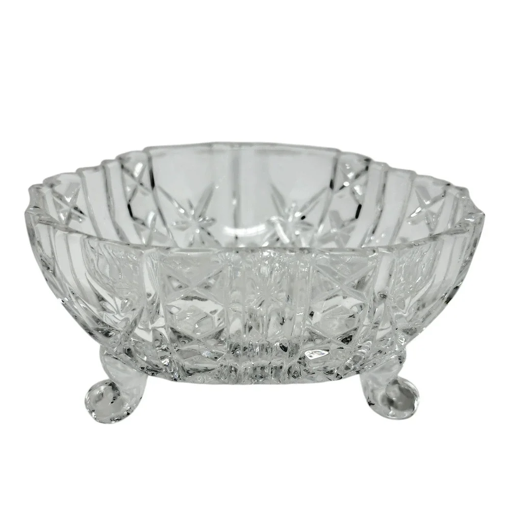 Vintage EAPG Style‎ Pressed Glass Footed Bowl Starburst Candy Dish Clear